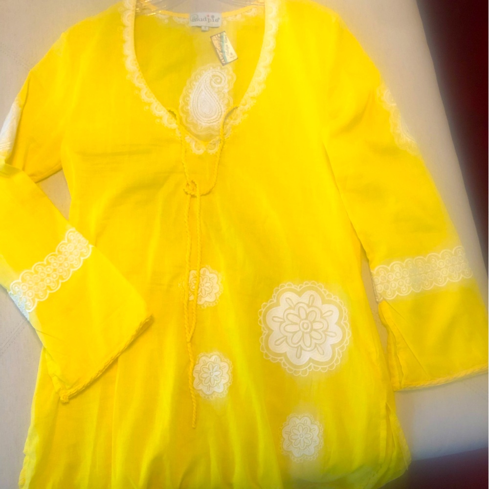 Yellow Embroidered Tunic by Mud Pie - Sz S NWT